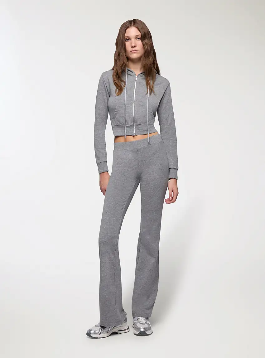 Leggings a zampa tinta unita Grigio medio melange