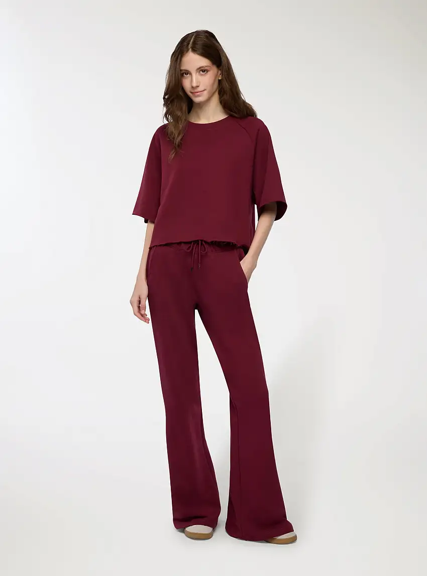 T-shirt crop a tinta unita Bordeaux