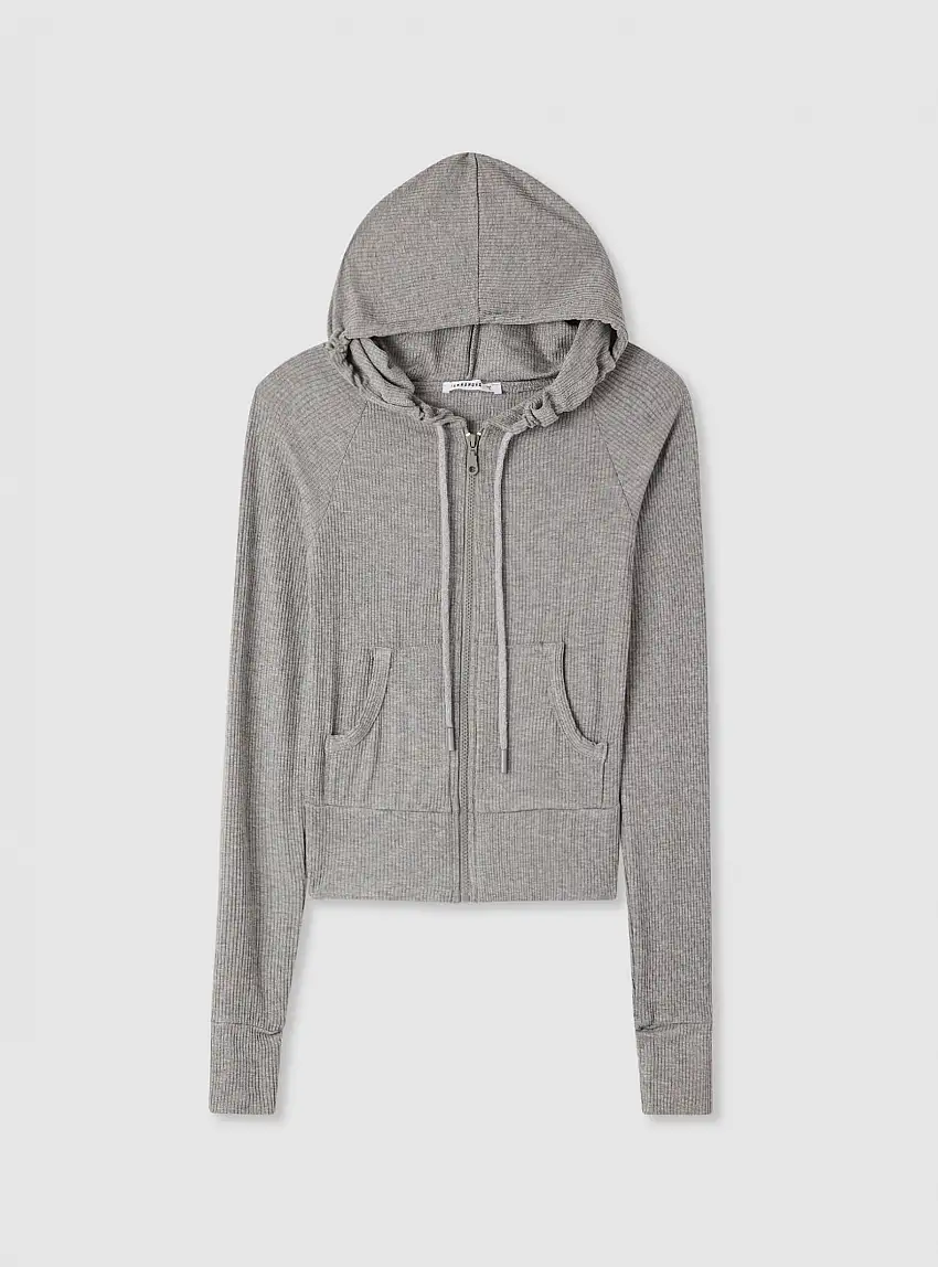 Felpa con cappuccio e zip Grigio medio melange