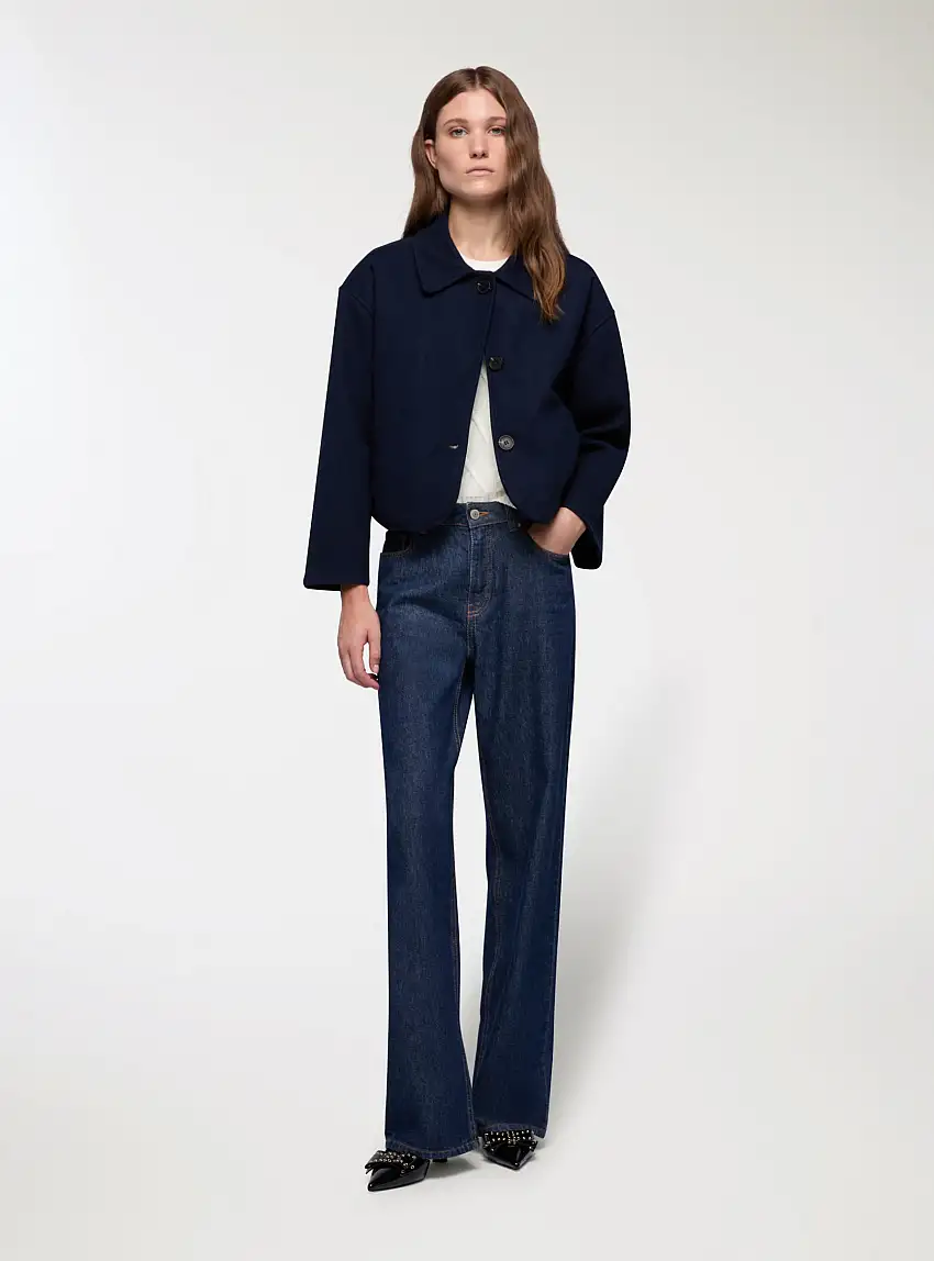 Giacca monopetto corta a tinta unita Blu notte