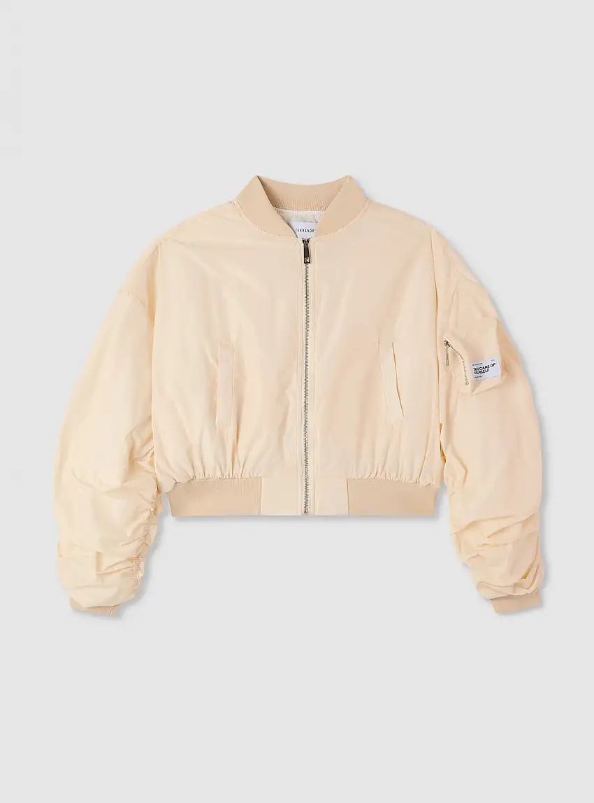 Bomber crop con zip e tasche Grigio chiaro