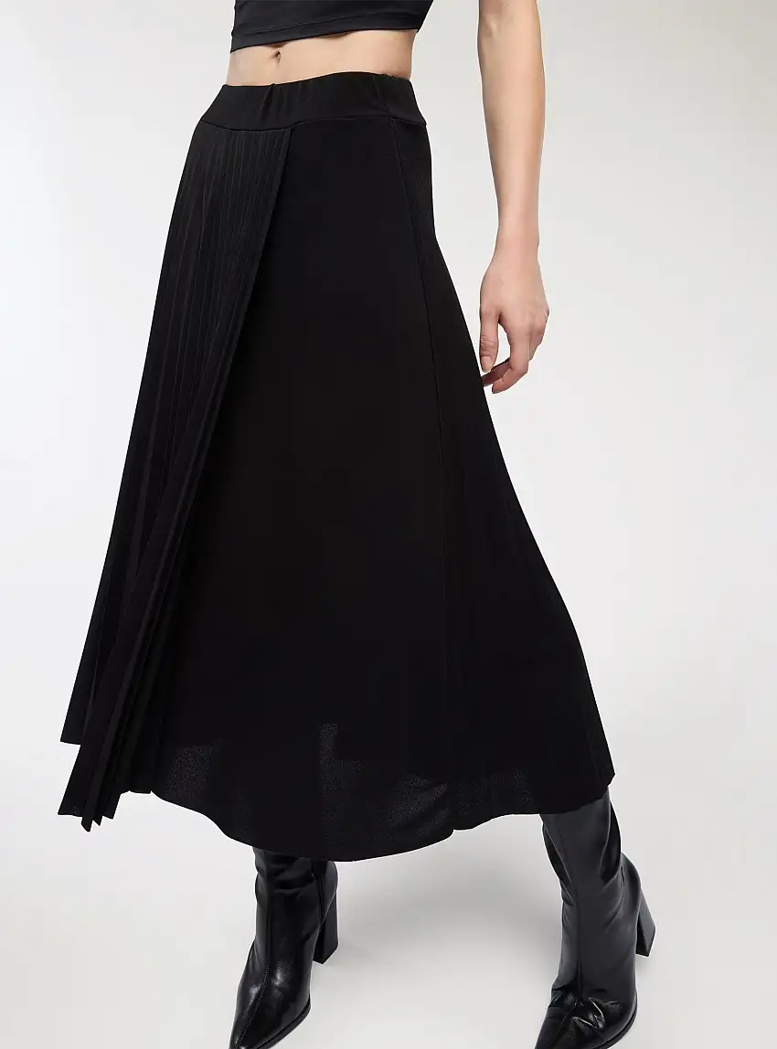 Gonna lunga plissé a tinta unita Nero