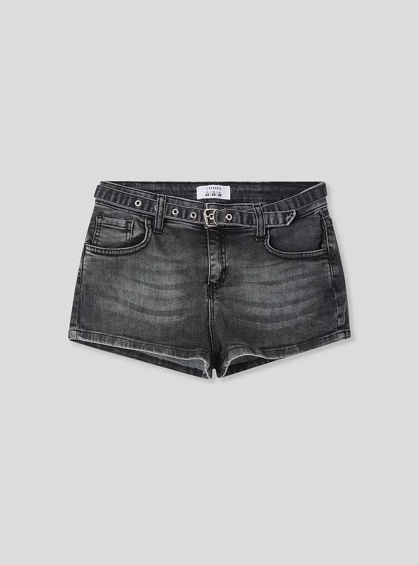 Shorts jeans con cintura Nero denim