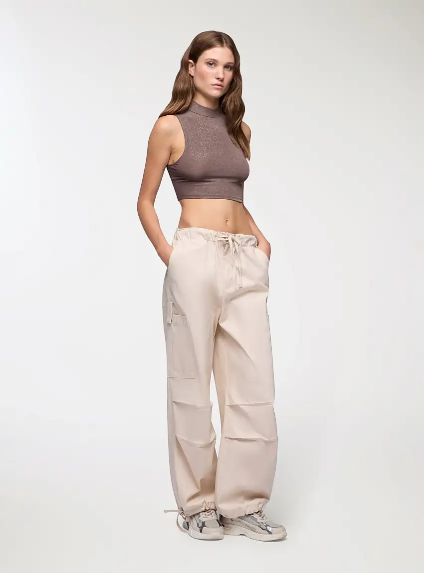 Pantaloni cargo con coulisse Avorio