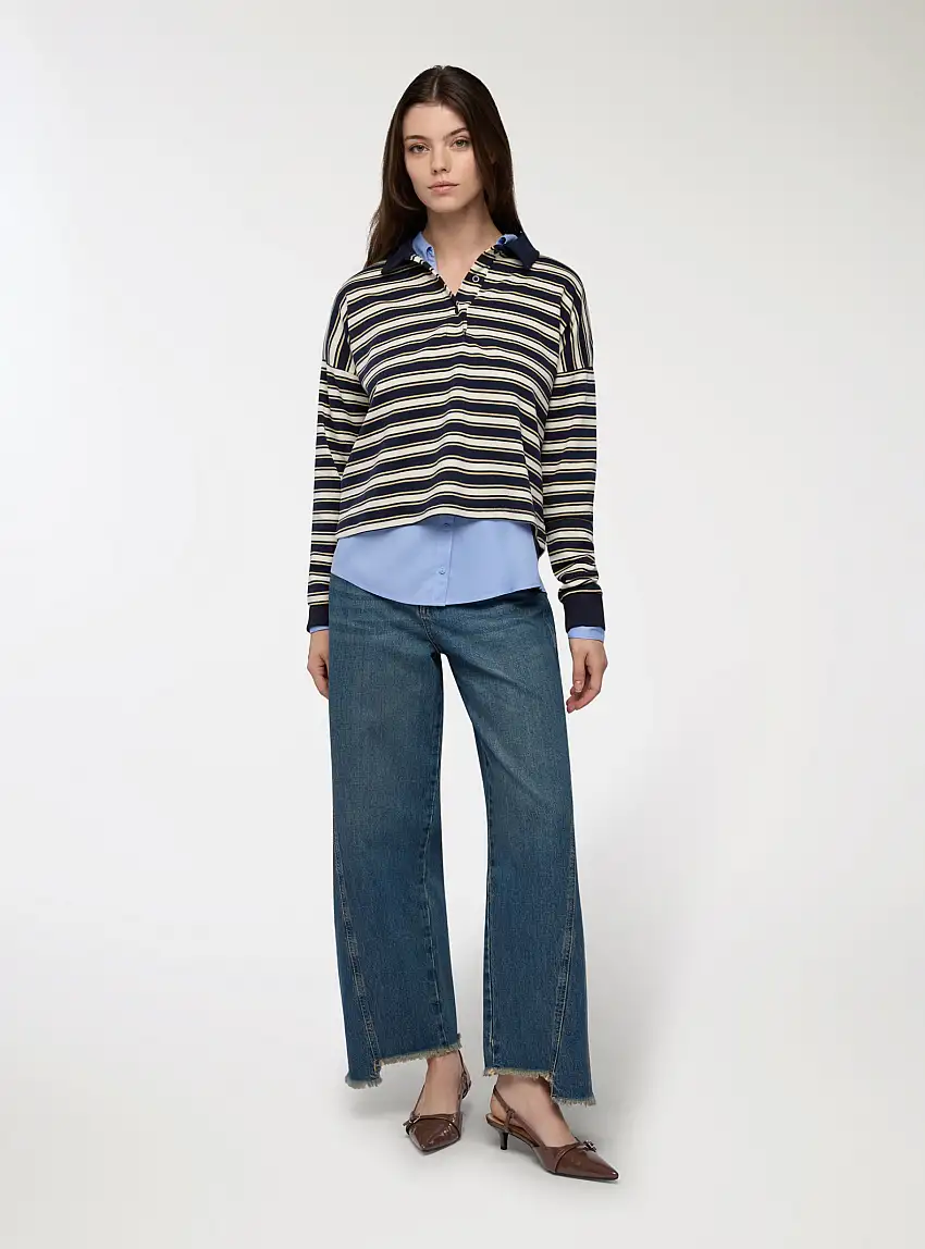 T-shirt a righe con colletto polo Var blu