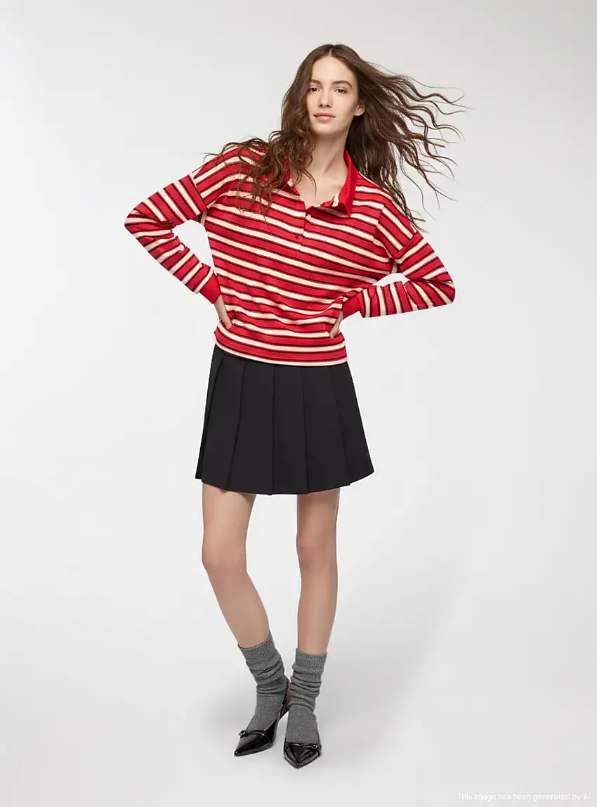 T-shirt a righe con colletto polo Var rosso