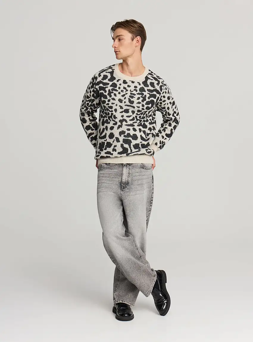 Maglione girocollo animalier Var nero