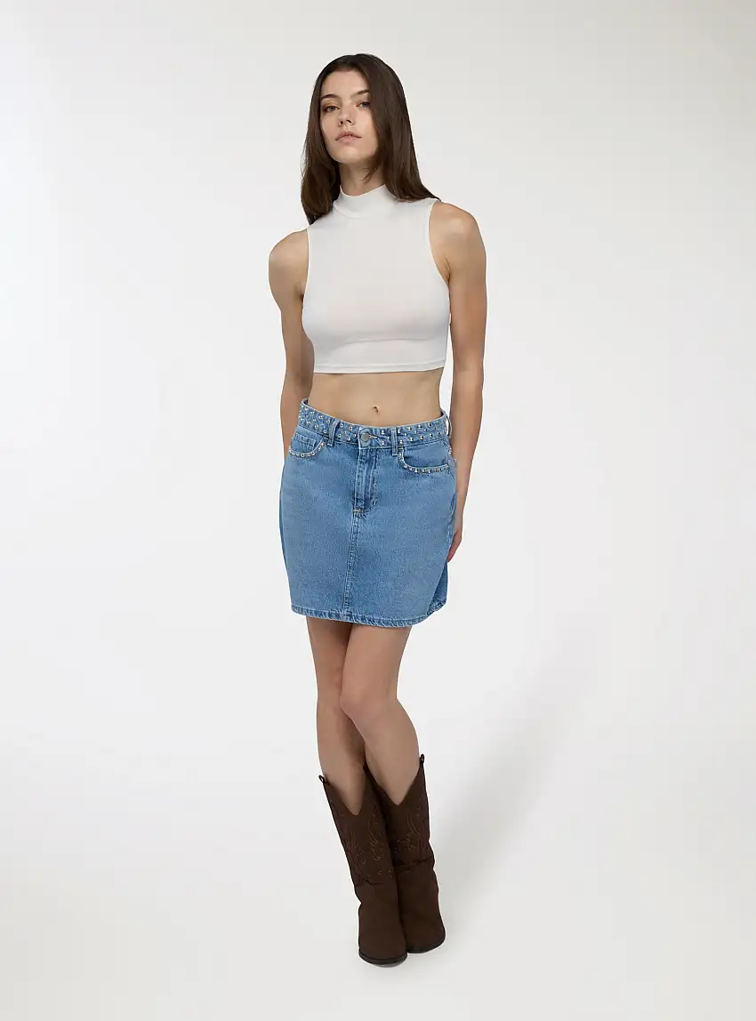 Minigonna denim con borchie Blu denim medio