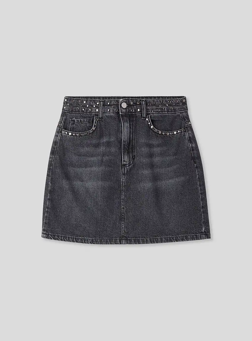 Minigonna in denim con borchie Nero denim