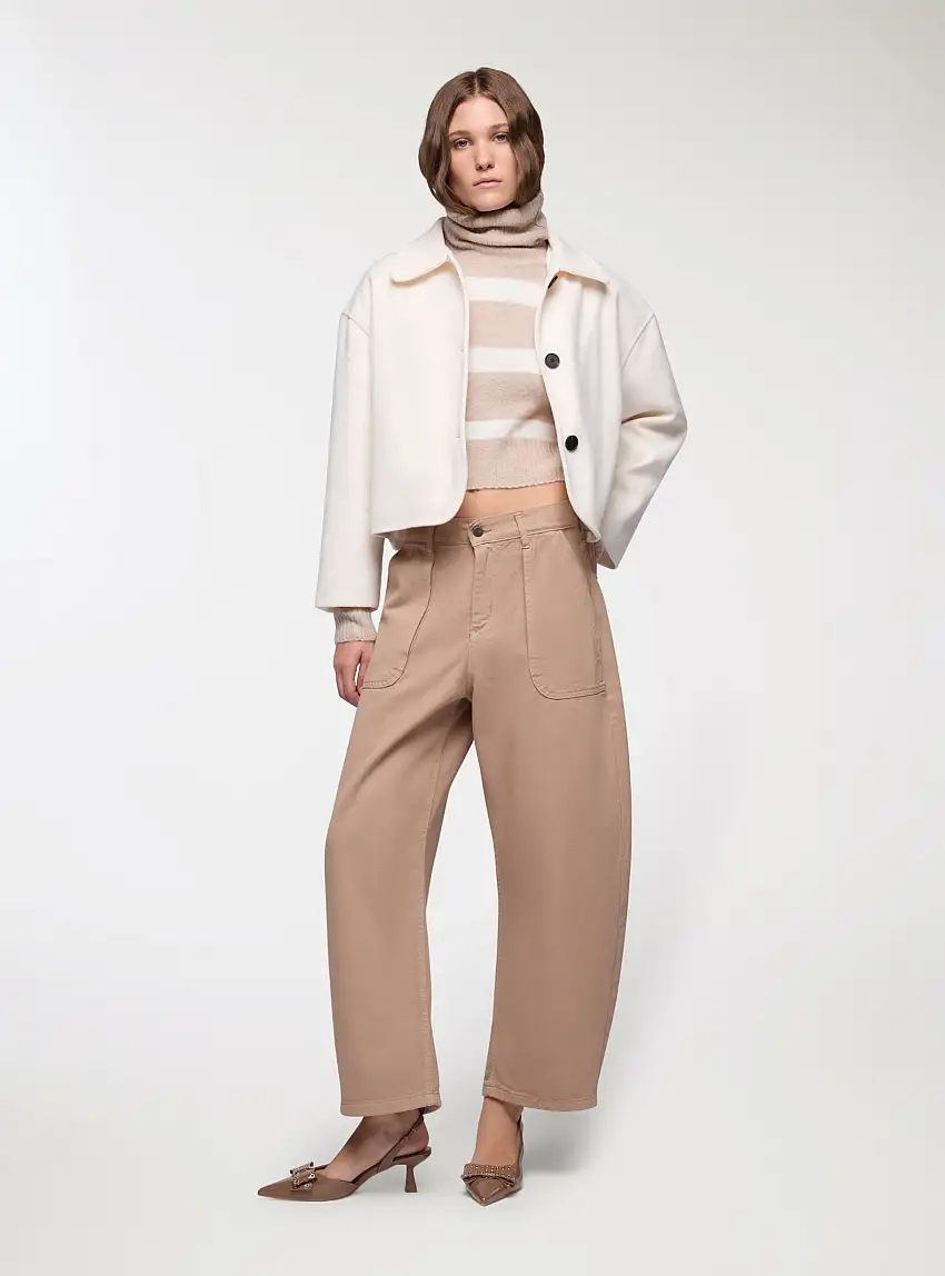 Pantaloni worker wide leg Beige