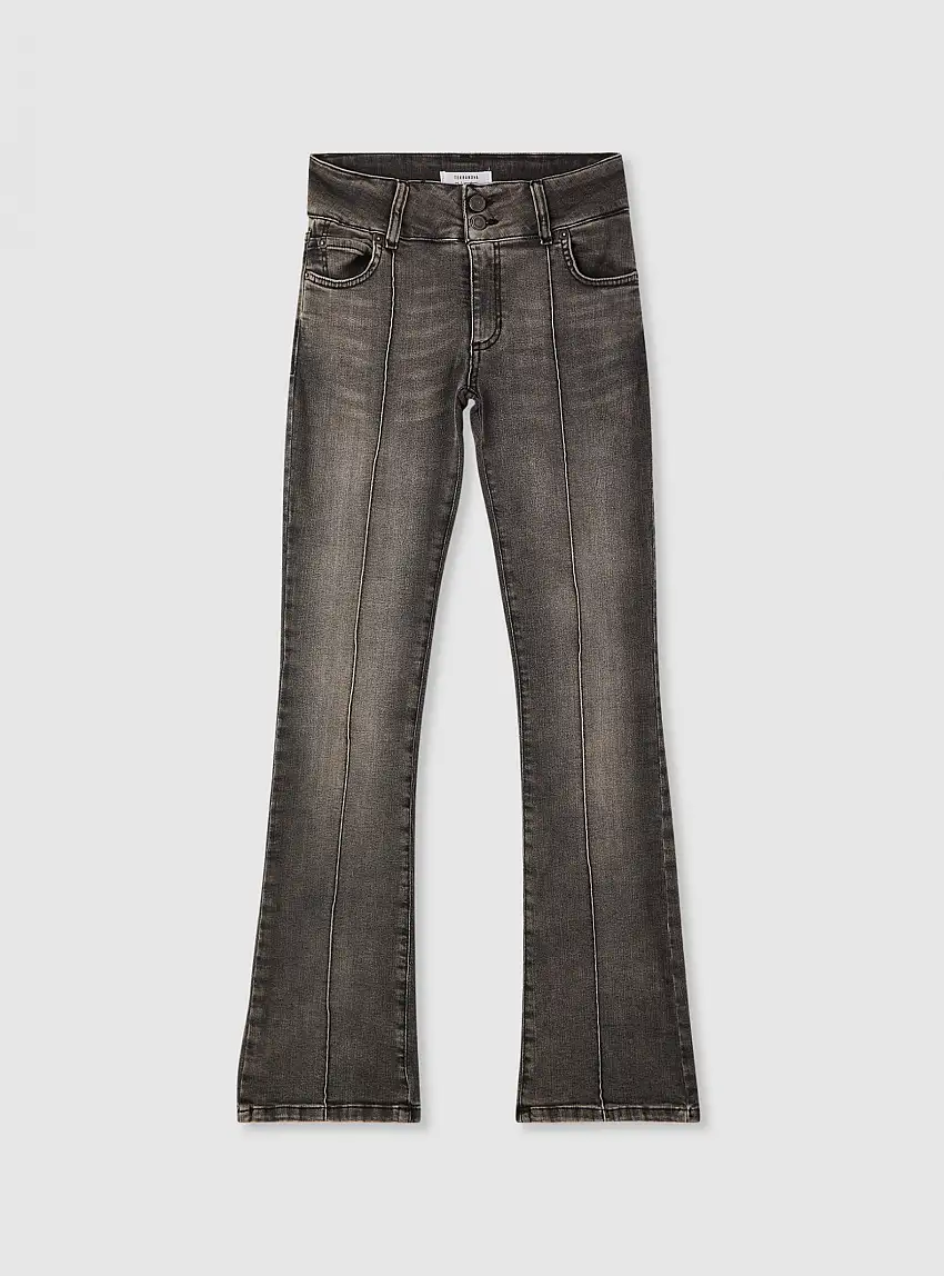 Jeans flare vita bassa con cuciture frontali Nero denim