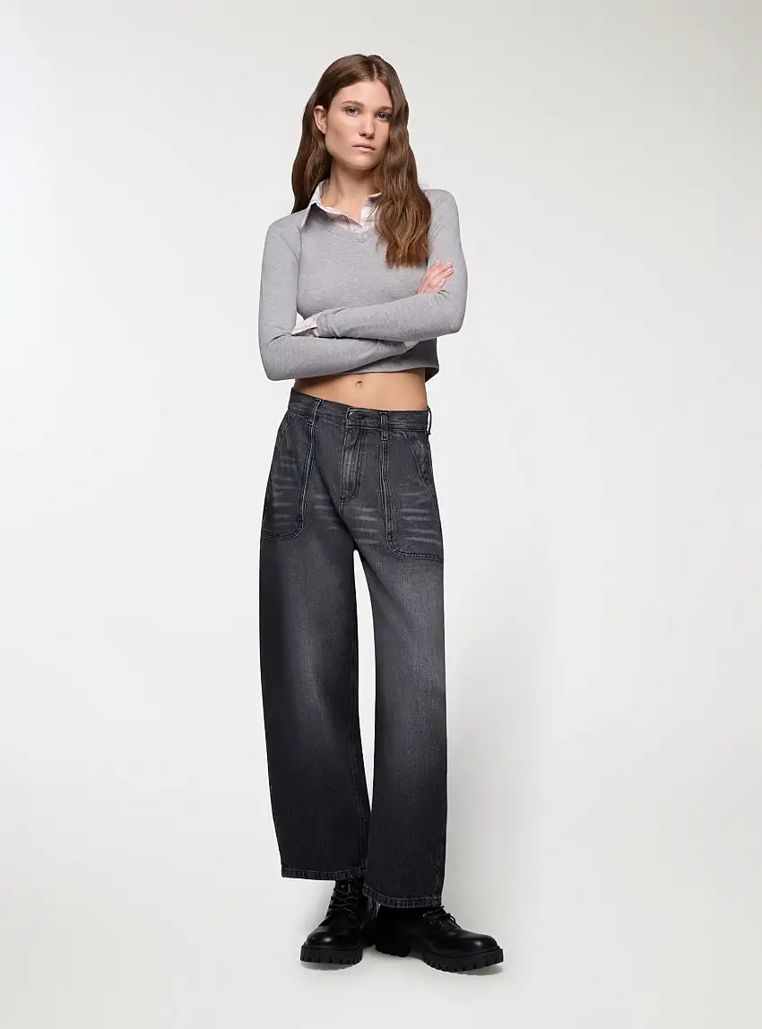 Jeans worker con tasche applicate Nero denim