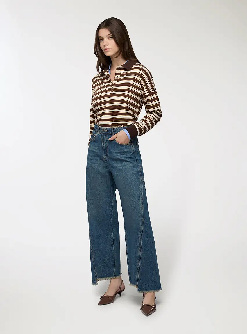 Jeans wide leg a tinta unita Blu denim medio