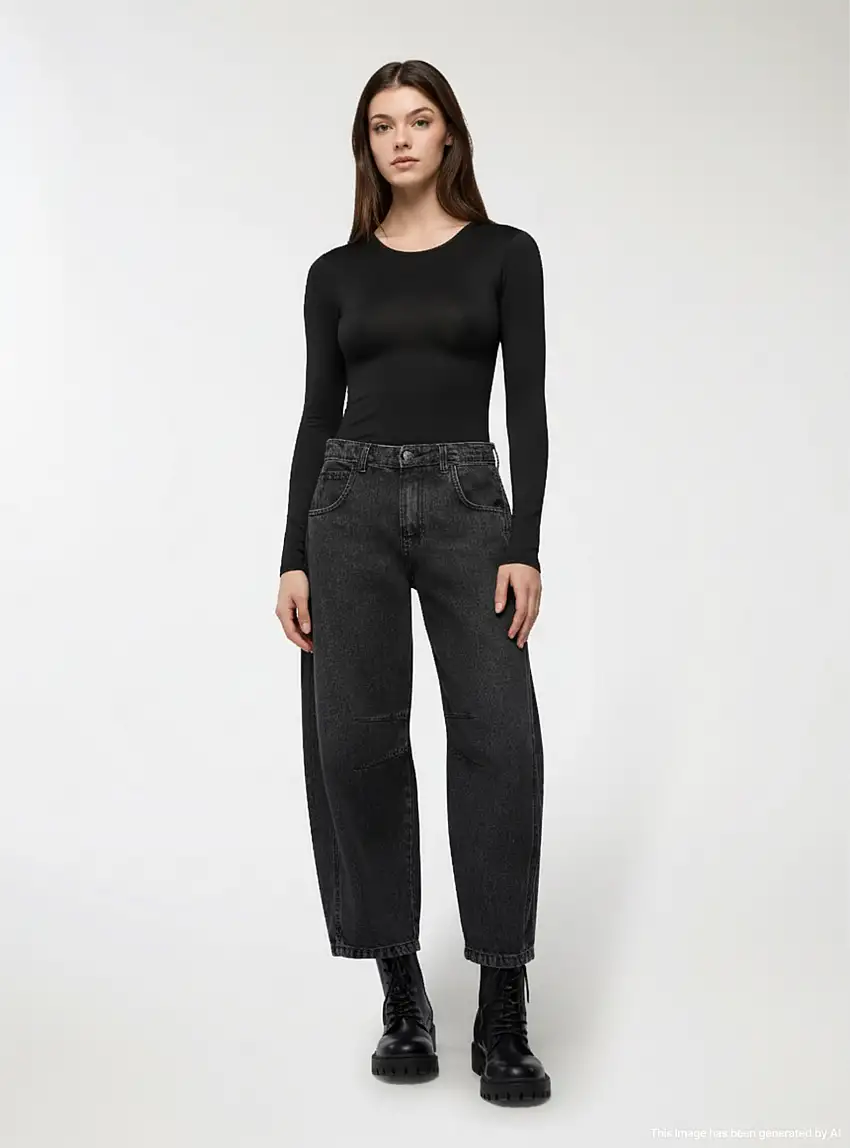 Jeans balloon con tagli Nero denim