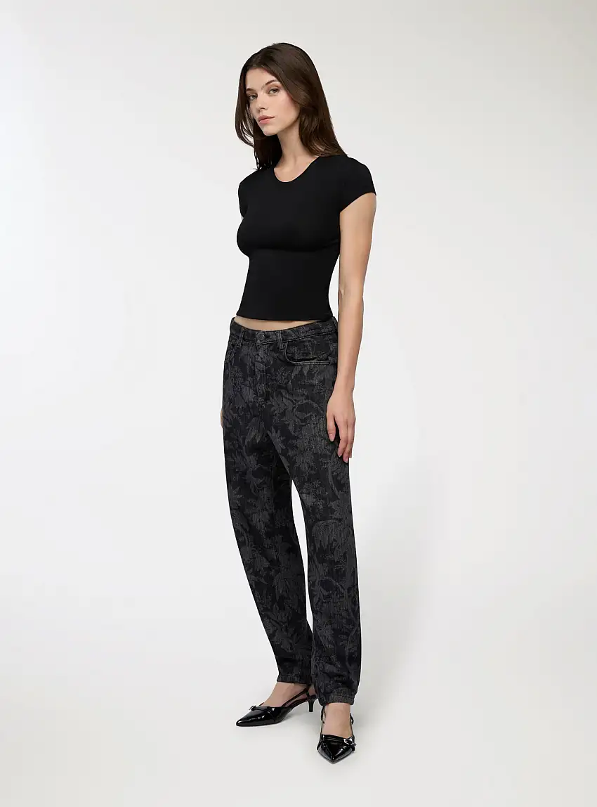 Jeans con stampa floreale Nero denim