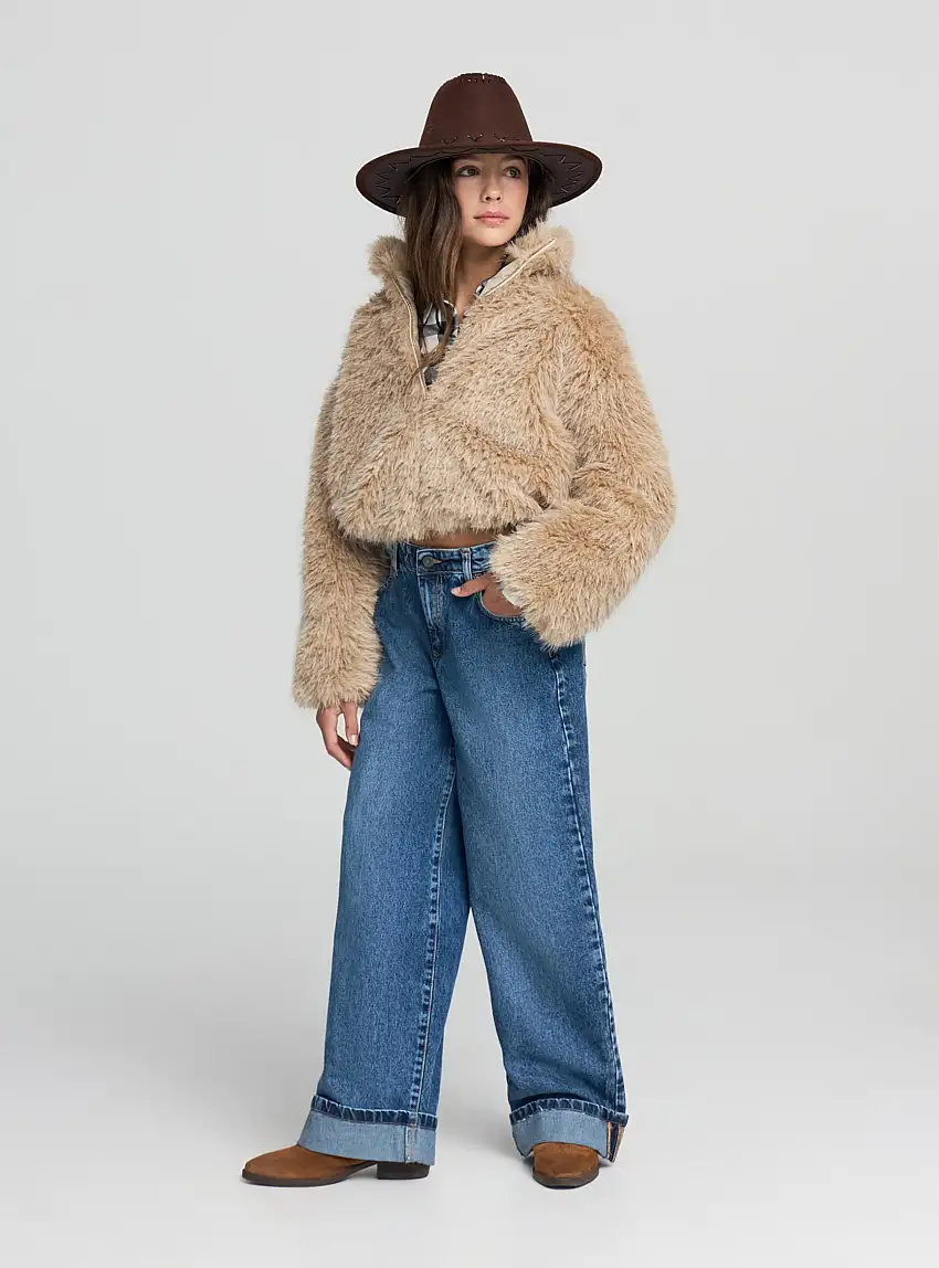 Giacca crop effetto pelo Beige