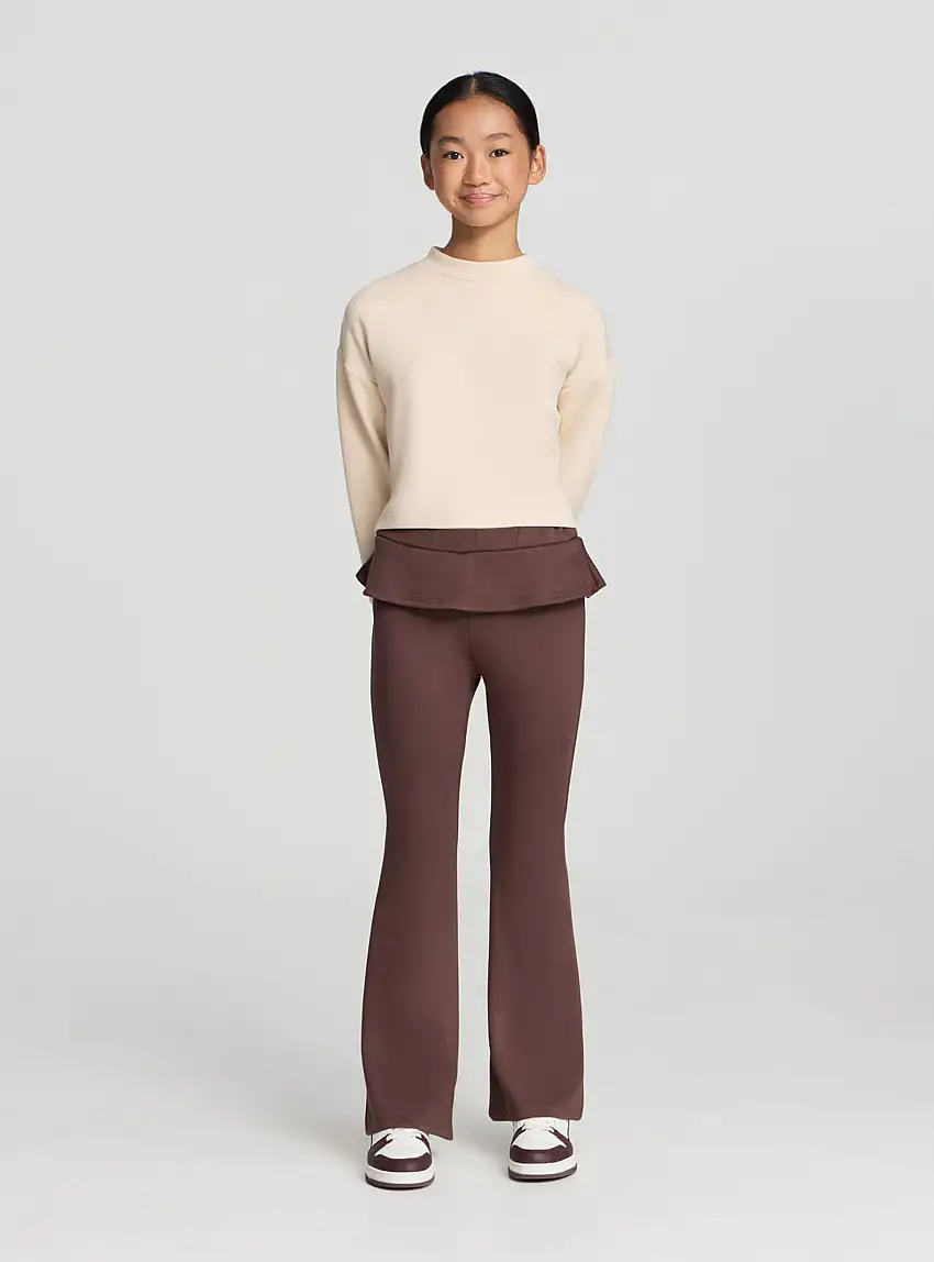 Pantaloni ginnici a zampa con volant in vita Cammello