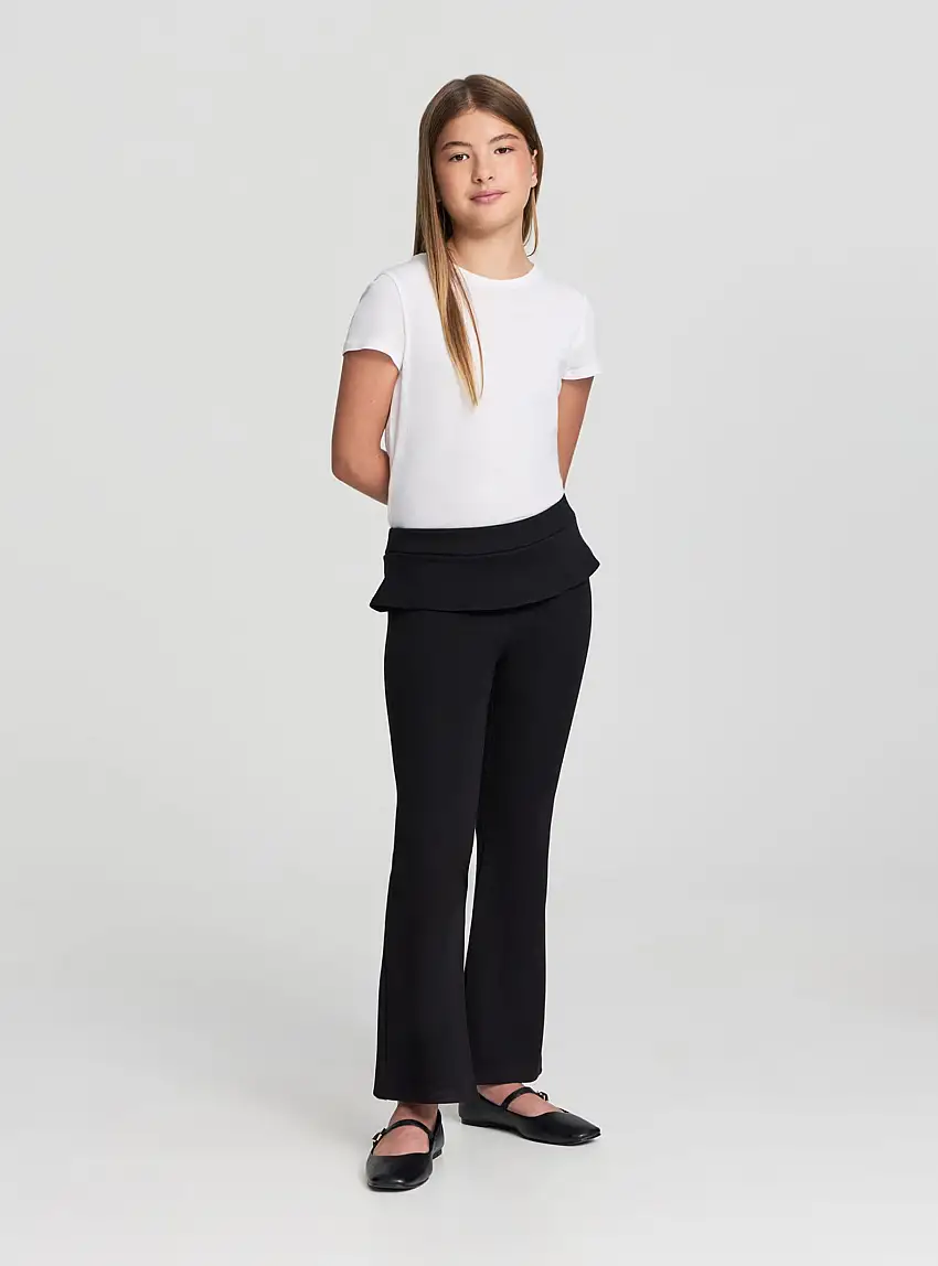 Pantaloni ginnici a zampa con volant in vita Nero