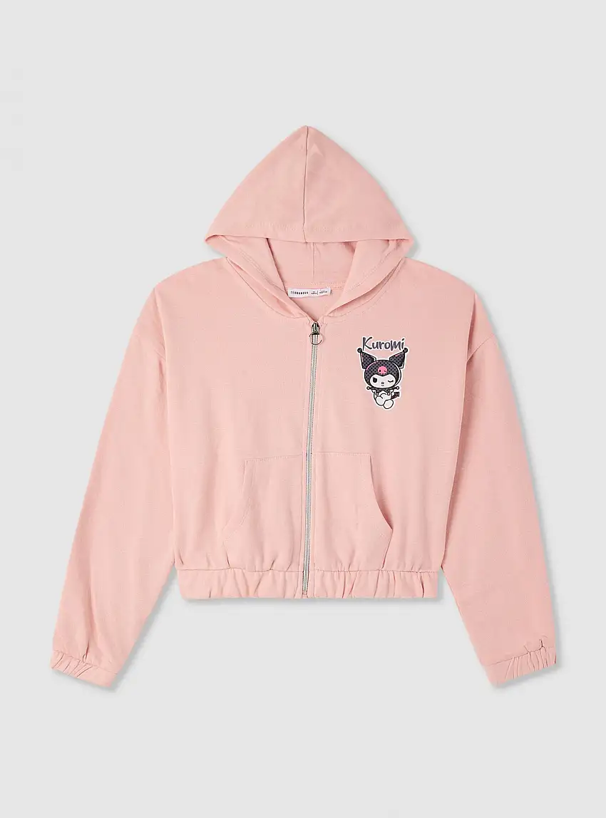 Felpa crop con cappuccio con stampa Kuromi® Rosa
