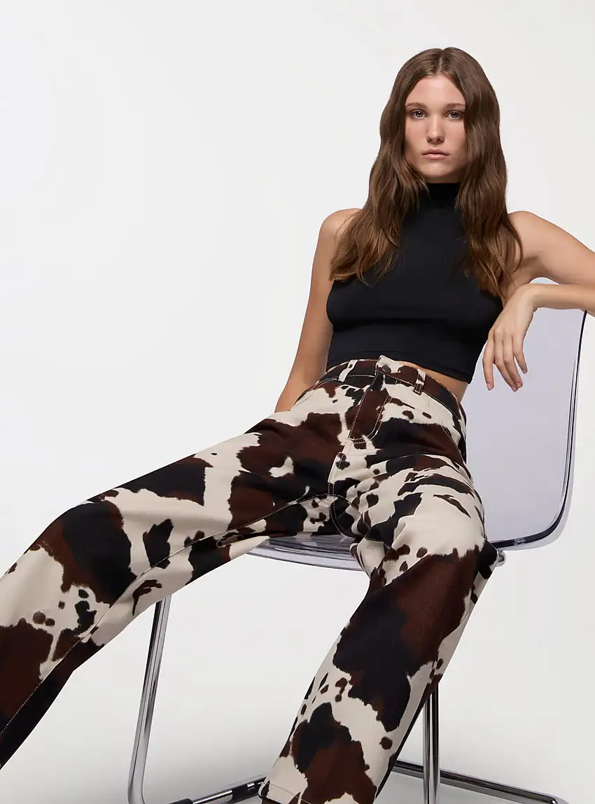 Jeans wide leg con stampa mucca Var marrone