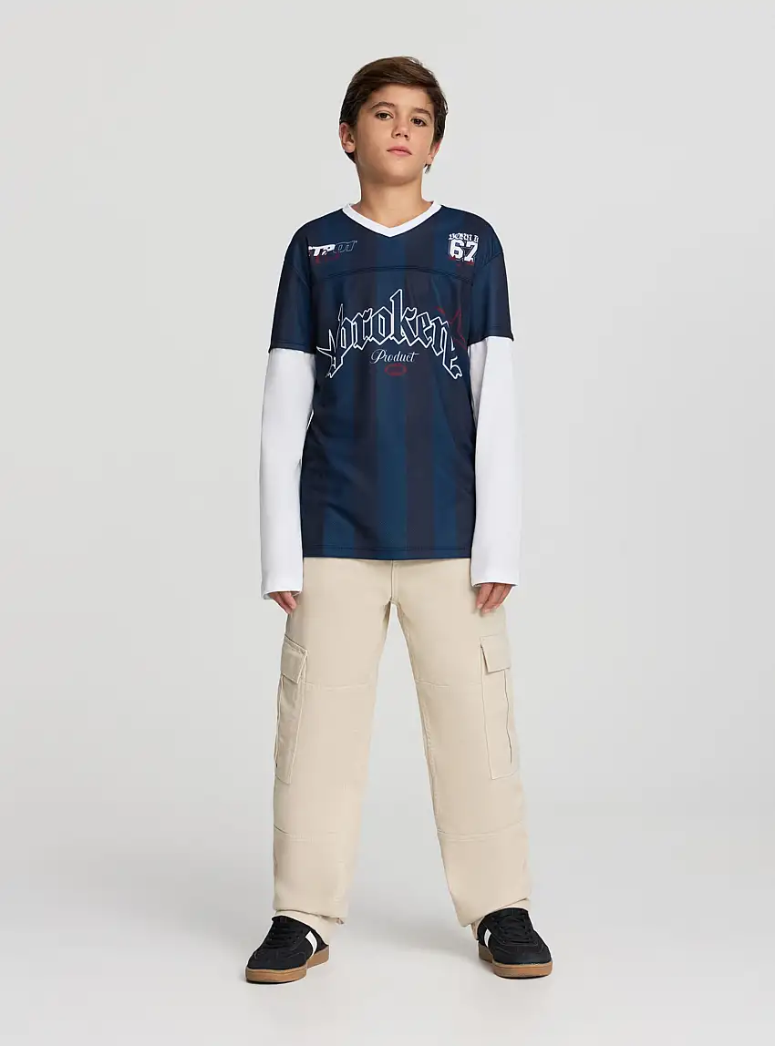 T-shirt a rete con stampe fronte/retro Blu