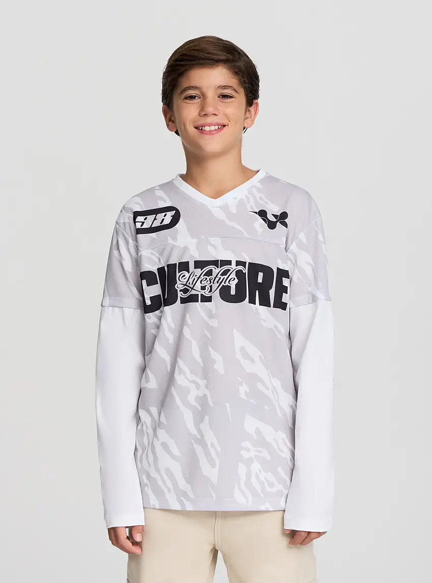 T-shirt a rete con stampe fronte/retro Grigio