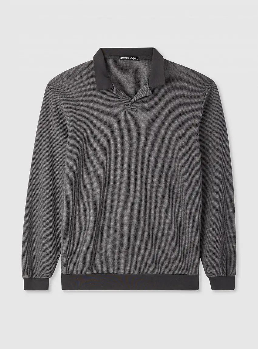T-shirt colletto polo tessuto waffle Grigio