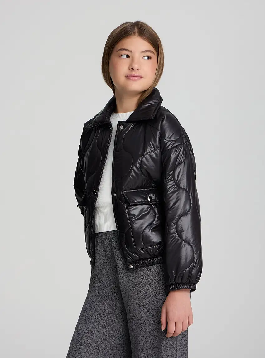 Giubbino trapuntato con tasche a patta Nero