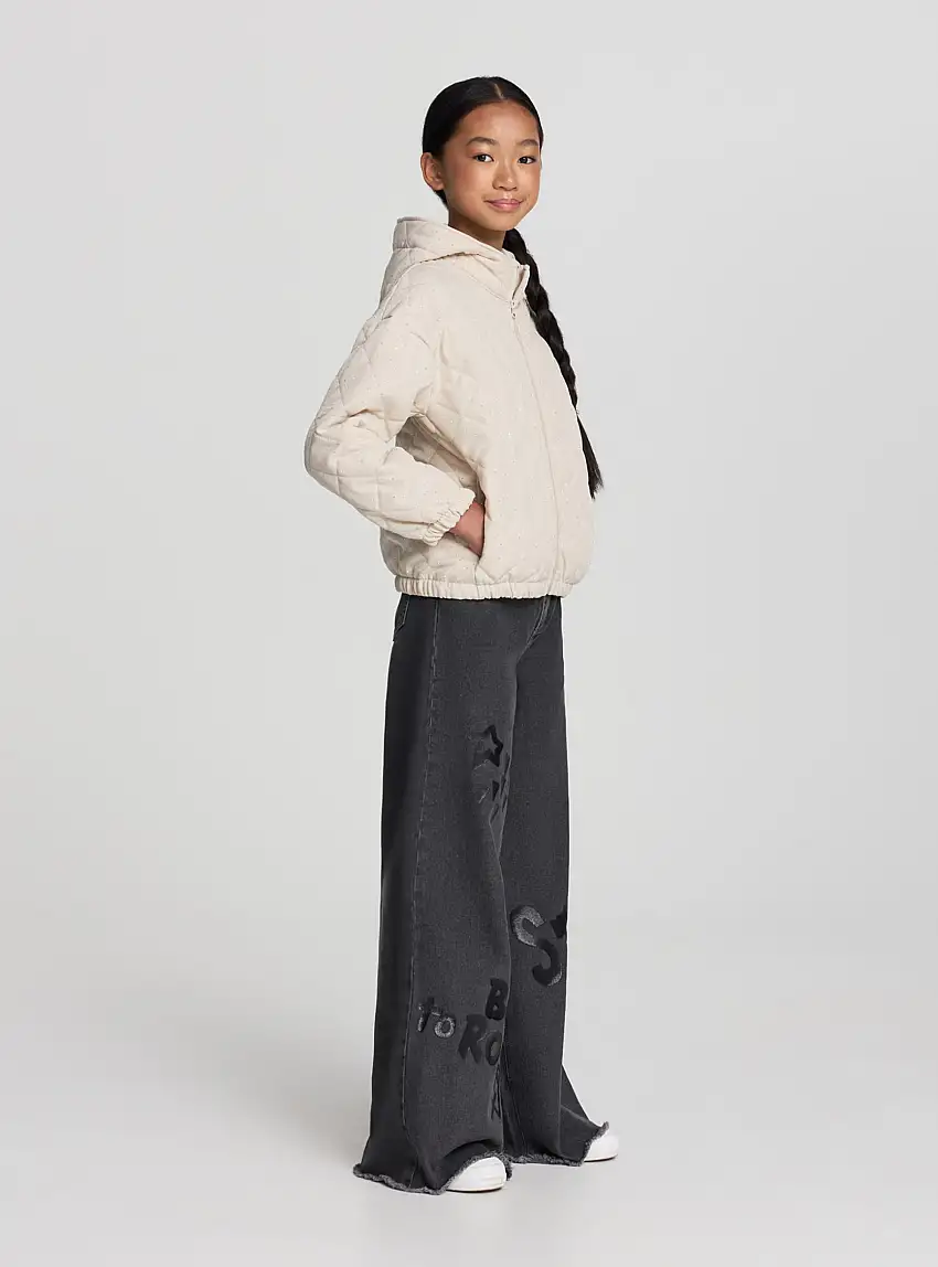 Giubbino con cappuccio e glitter Avorio