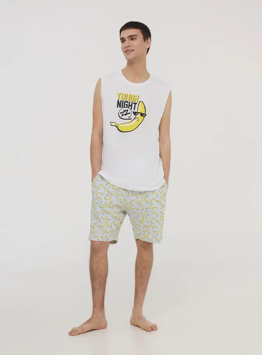 Set pigiama t-shirt e bermuda stampa banane Bianco ottico