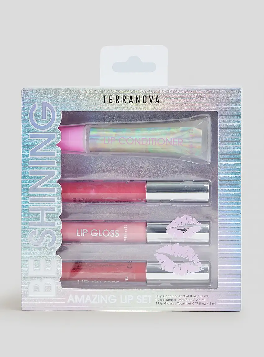 Set labbra con lip plumper, 2 lip gloss e conditioner
