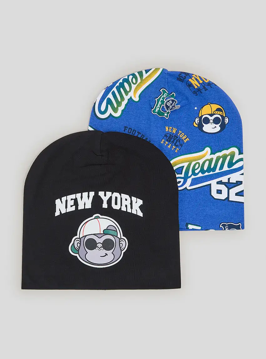 Pack 2 berretti con stampa scimmia Var nero