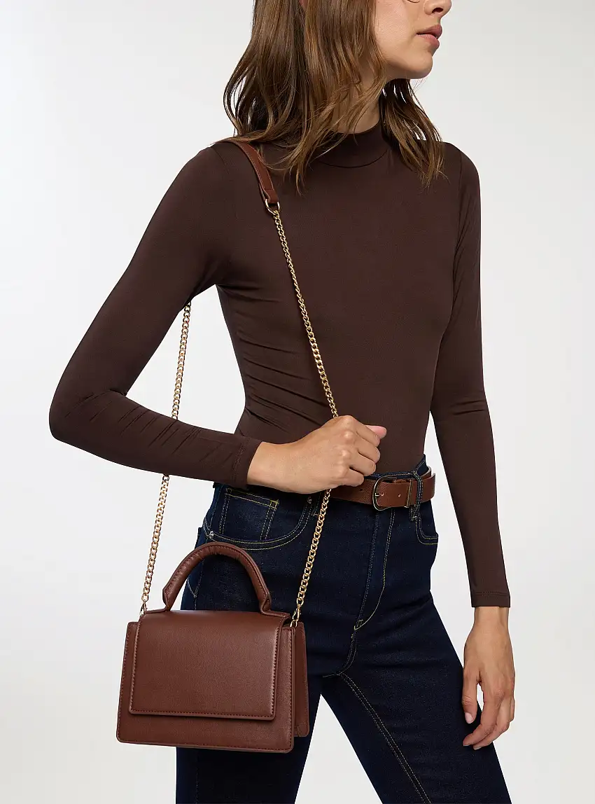 Borsa in similpelle con tracolla Marrone scuro