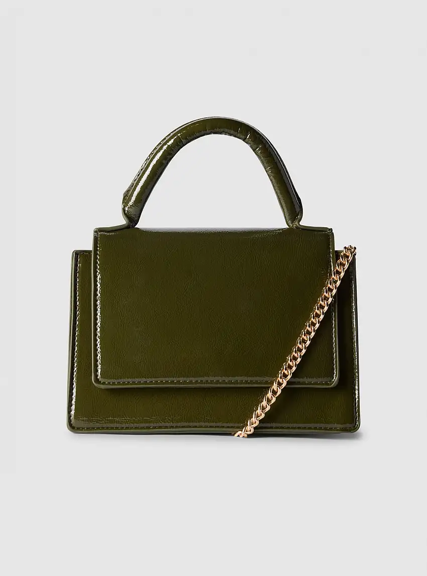 Borsa a tracolla effetto vernice Verde militare chiaro