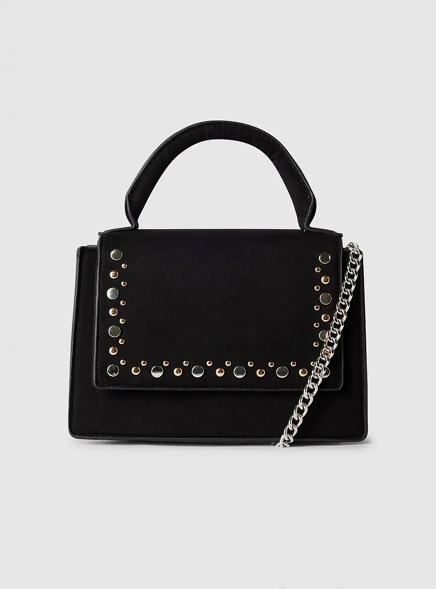 Borsa tracolla in similpelle con borchie Nero