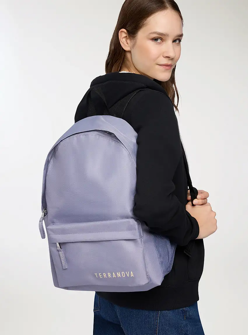 Zaino in nylon tasca frontale con logo Blu denim