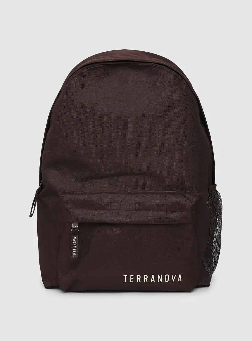 Zaino in nylon tasca frontale con logo Marrone scuro