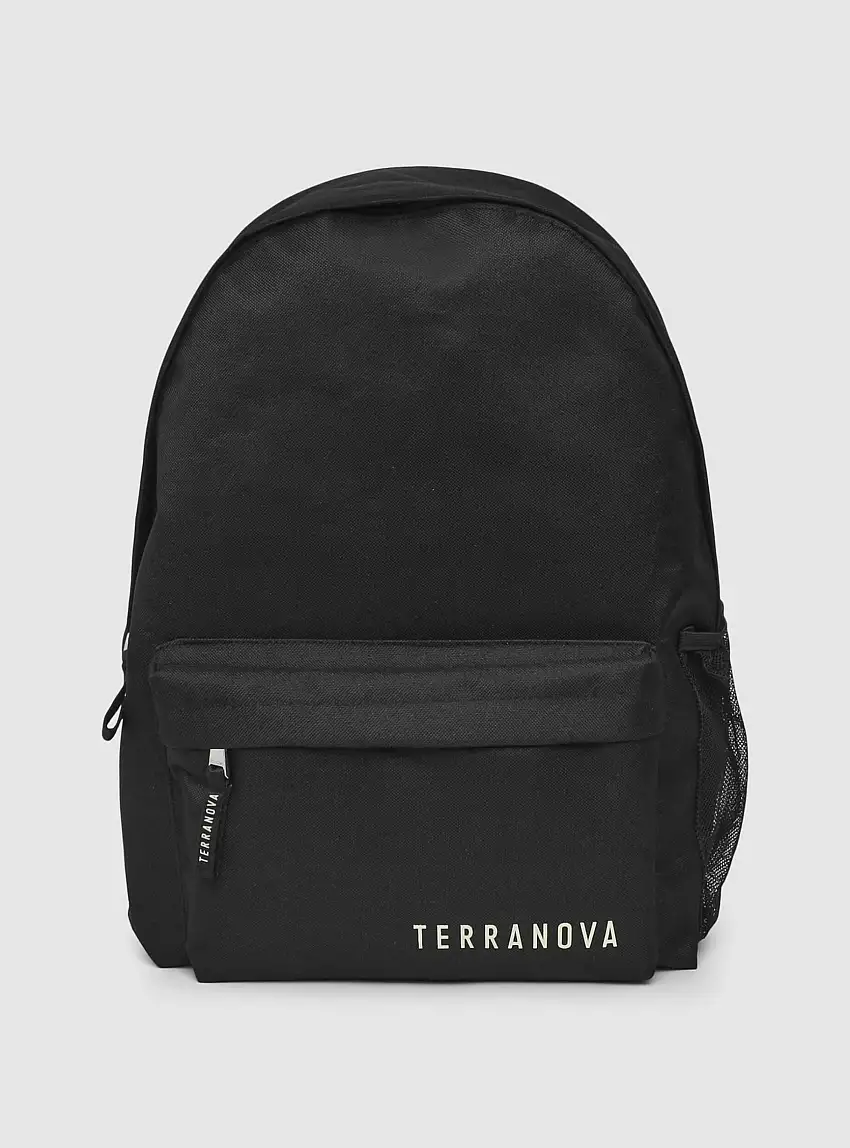 Zaino in nylon tasca frontale con logo Nero