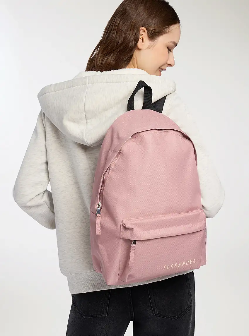 Zaino in nylon tasca frontale con logo Rosa
