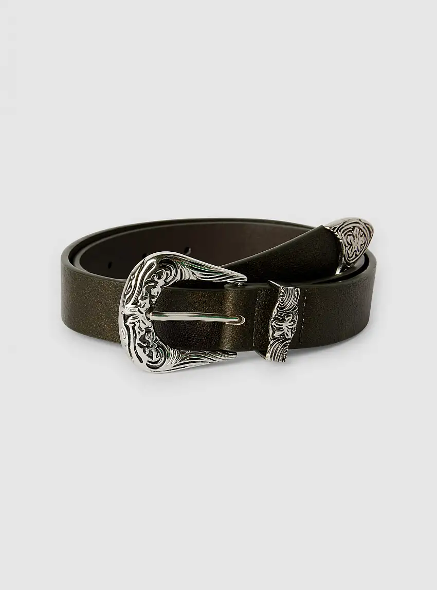 Cintura con fibbia stile western Marrone scuro