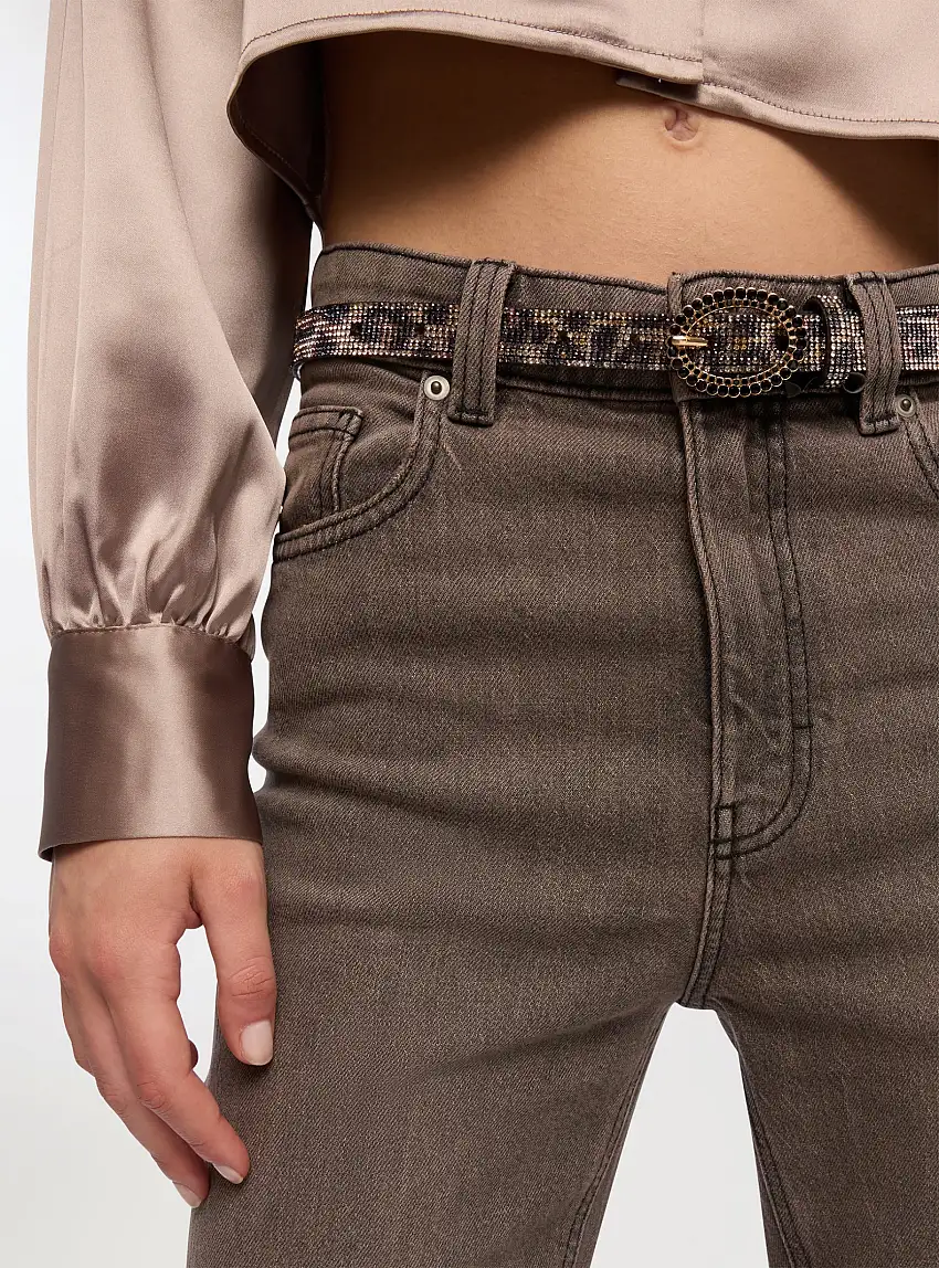 Cintura sottile con strass Var nero