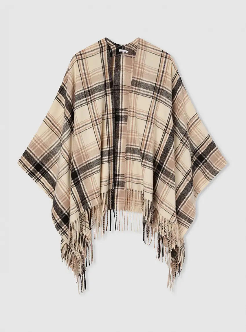 Poncho con motivo a quadri Var avorio