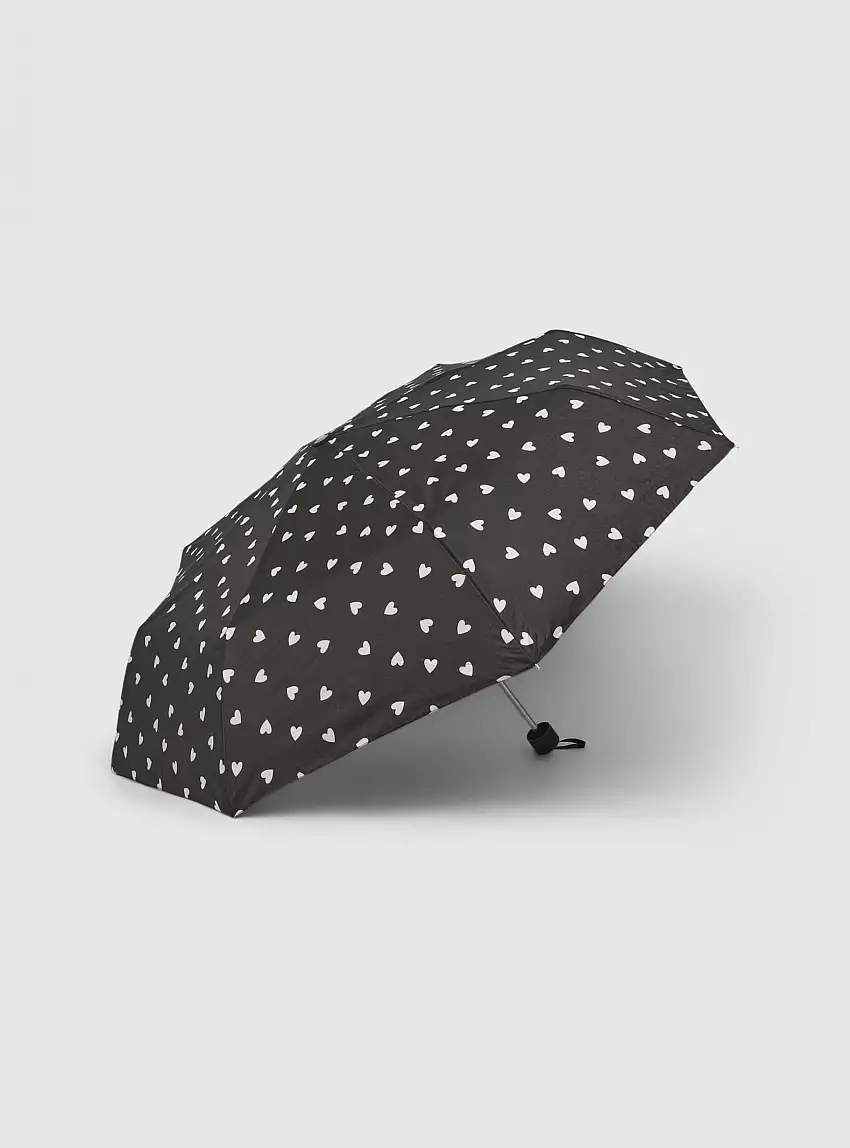 Ombrello pieghevole con stampa cuori Var nero