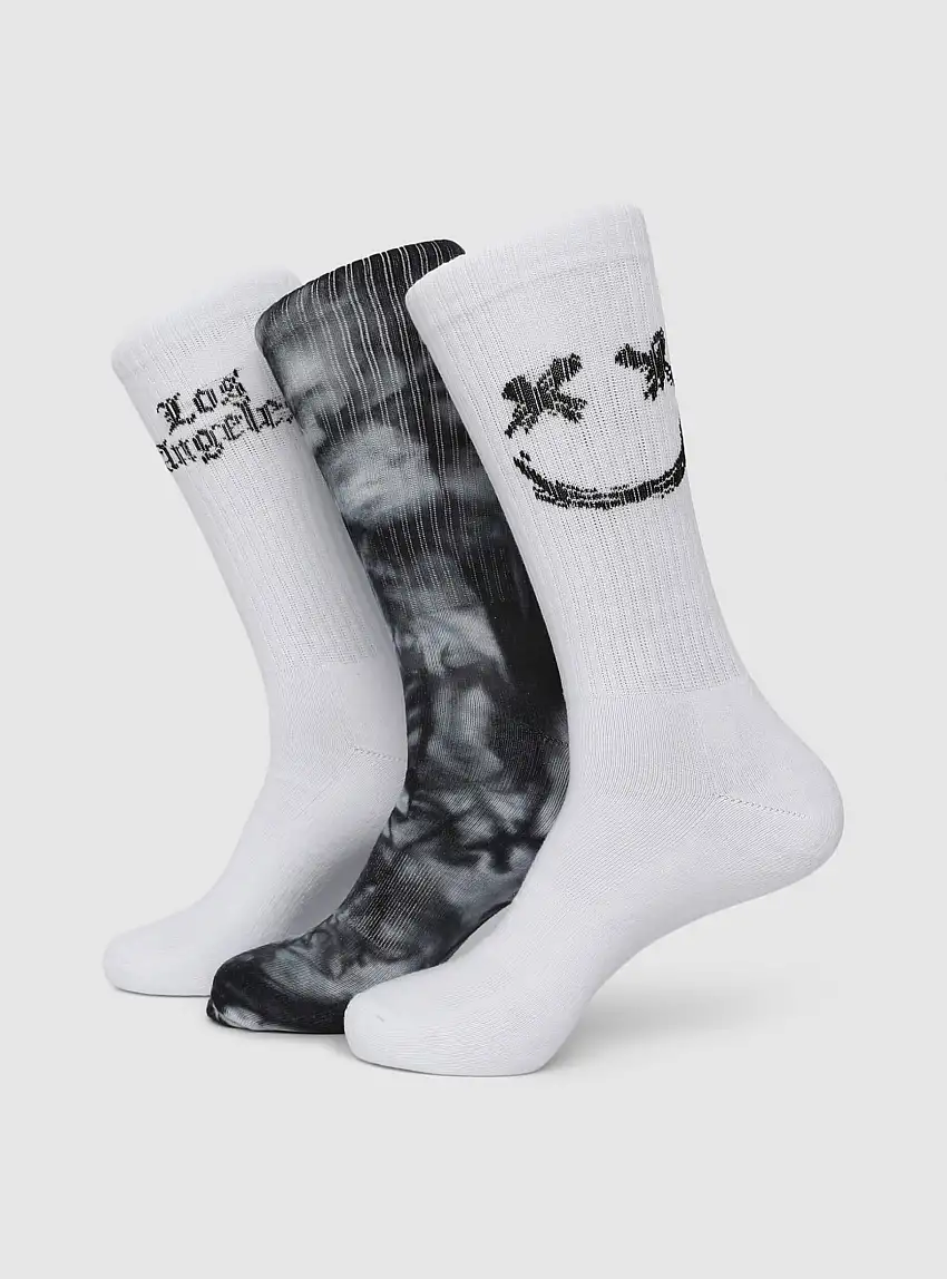 Pack 3 calze spugna con stampa e tie-dye Bianco ottico
