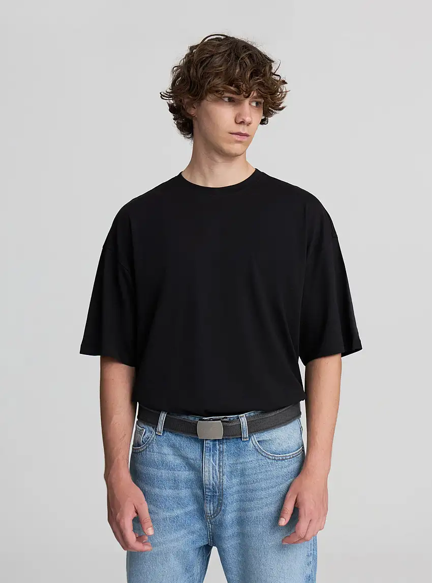 Cintura nastro in tessuto acid wash Antracite