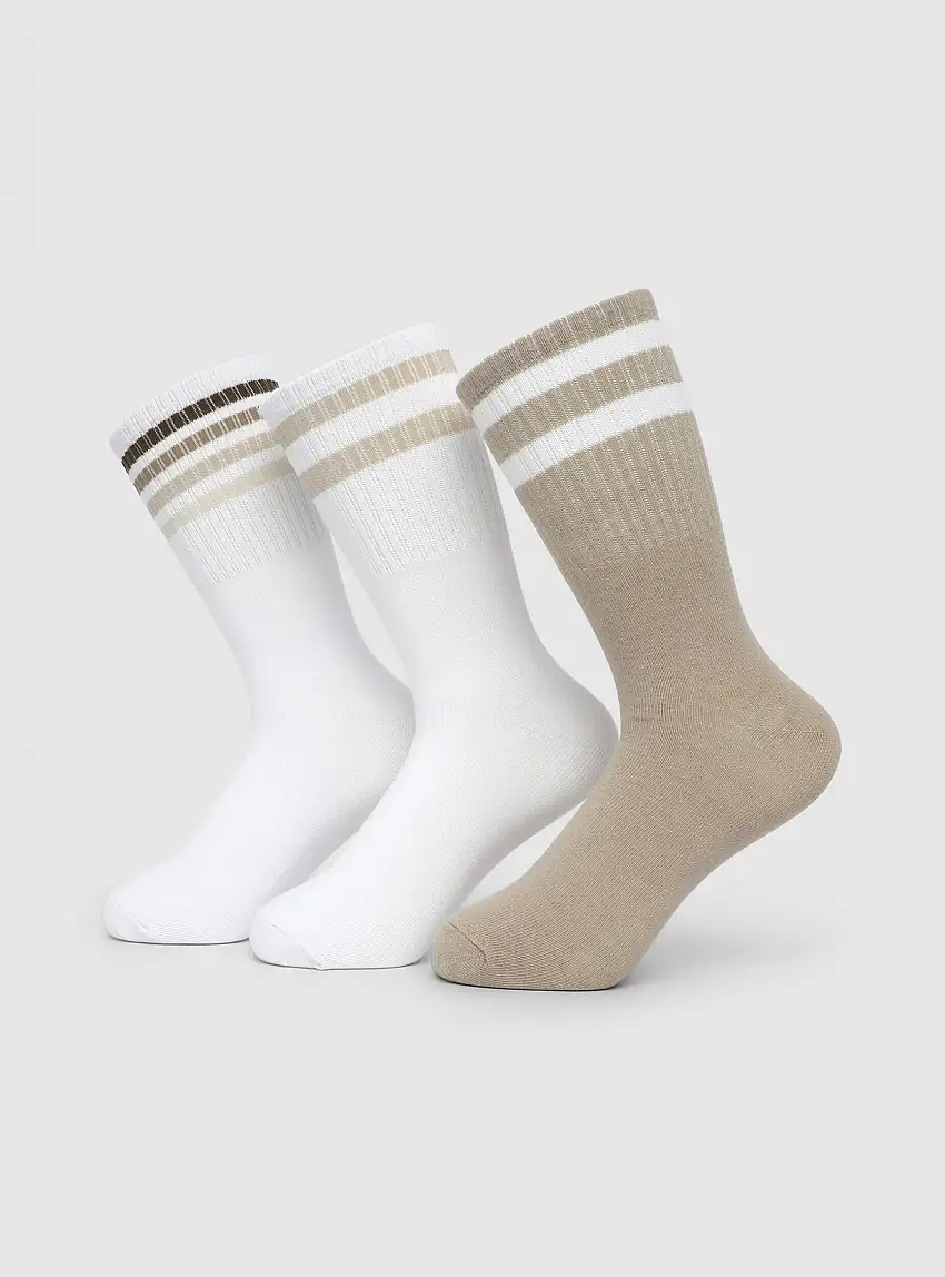 Pack 3 paia di calzini con bande Var tortora