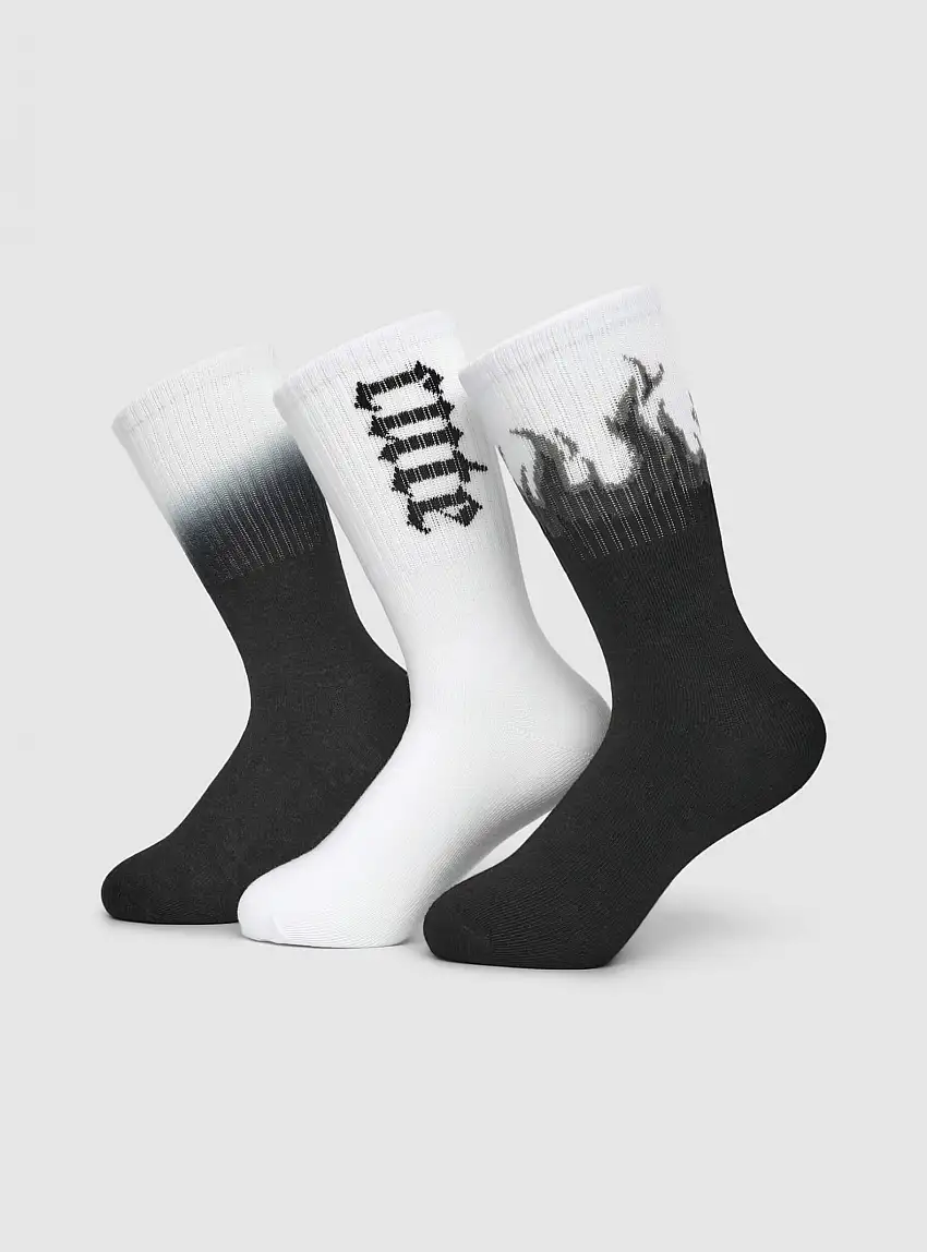 Pack 3 paia calze con stampa fiamme e scritta Var nero