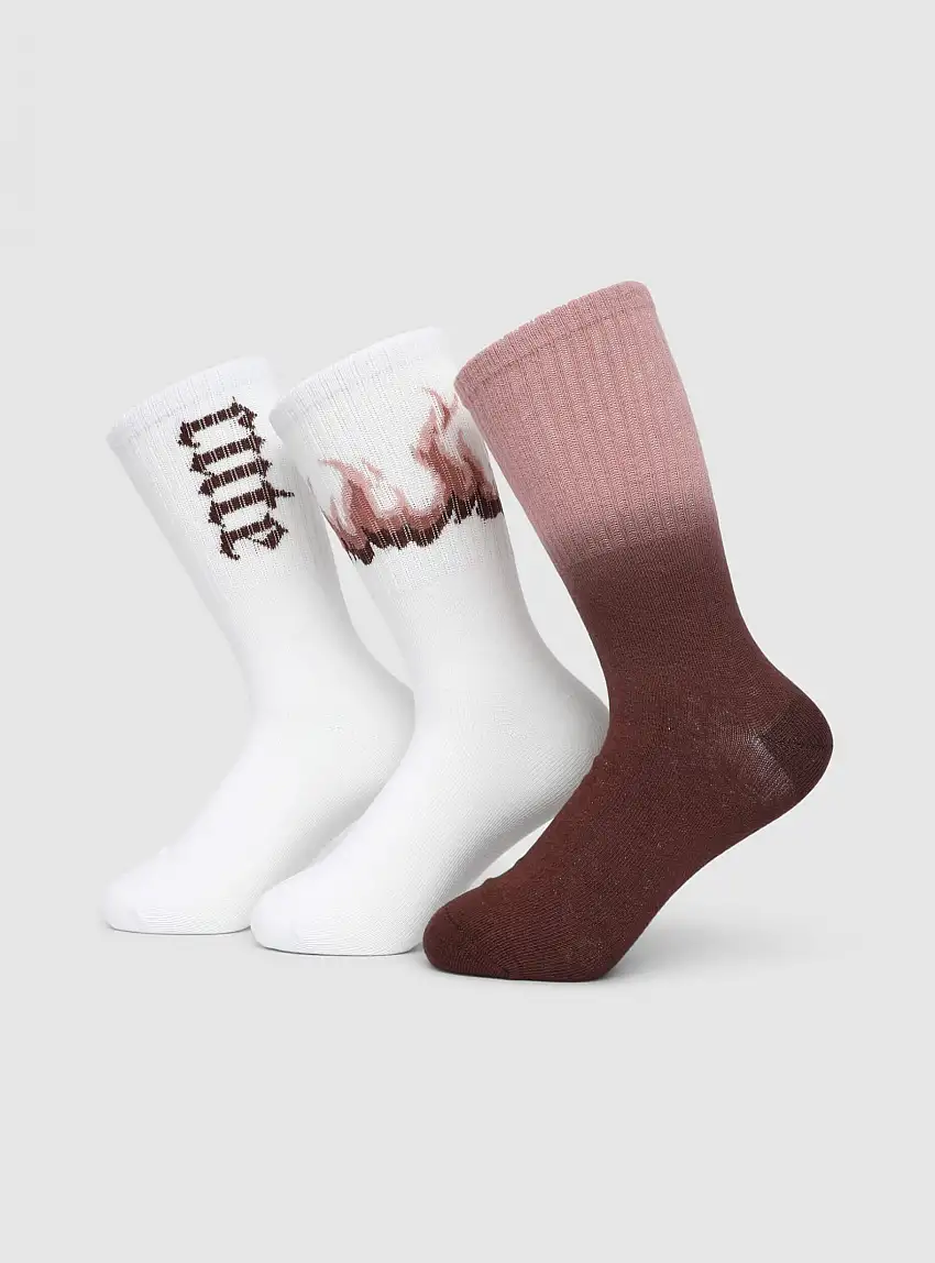 Pack 3 paia calze con stampa fiamme e scritta Var bianco ottico