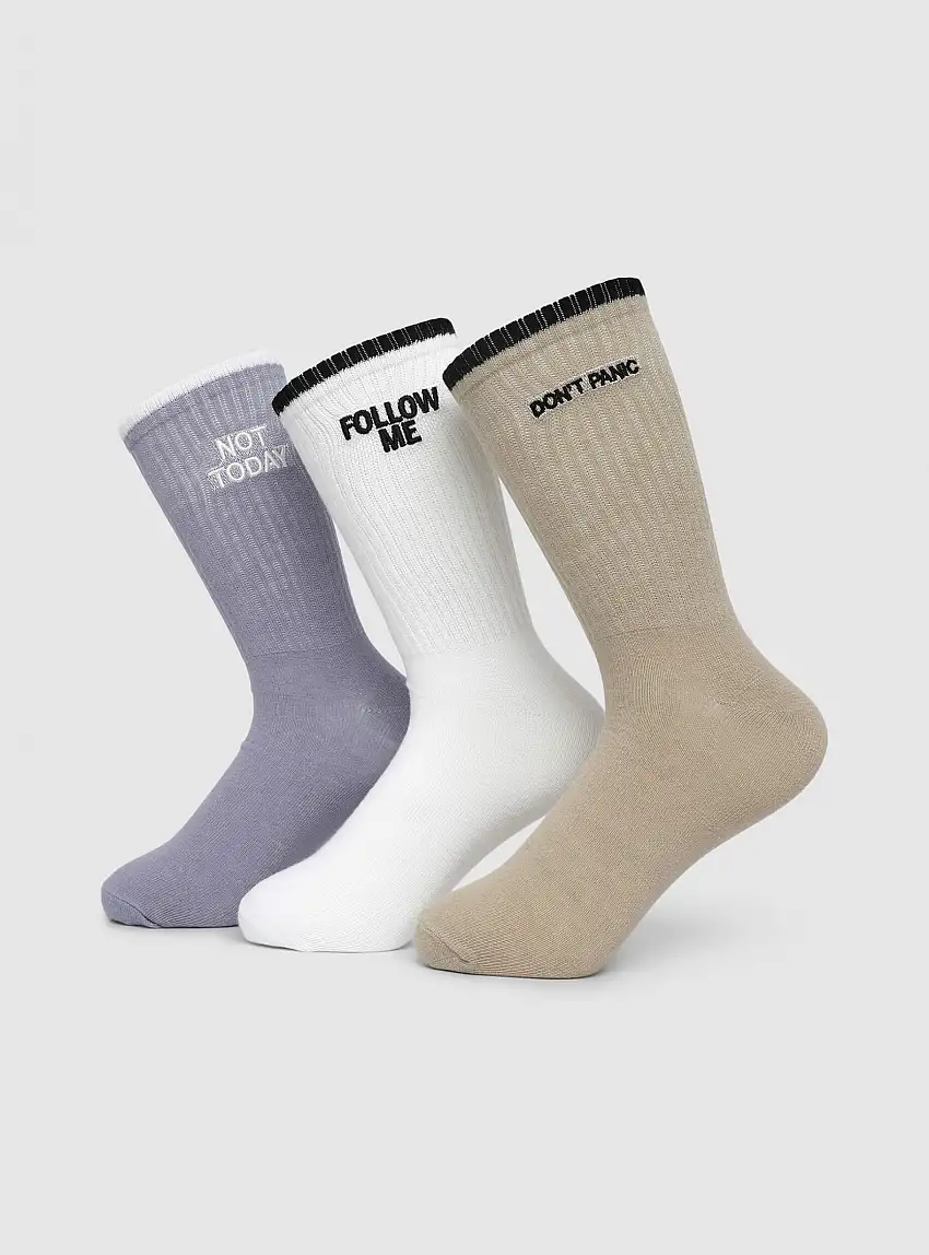 Pack 3 paia calze con scritte a costine Var blu denim