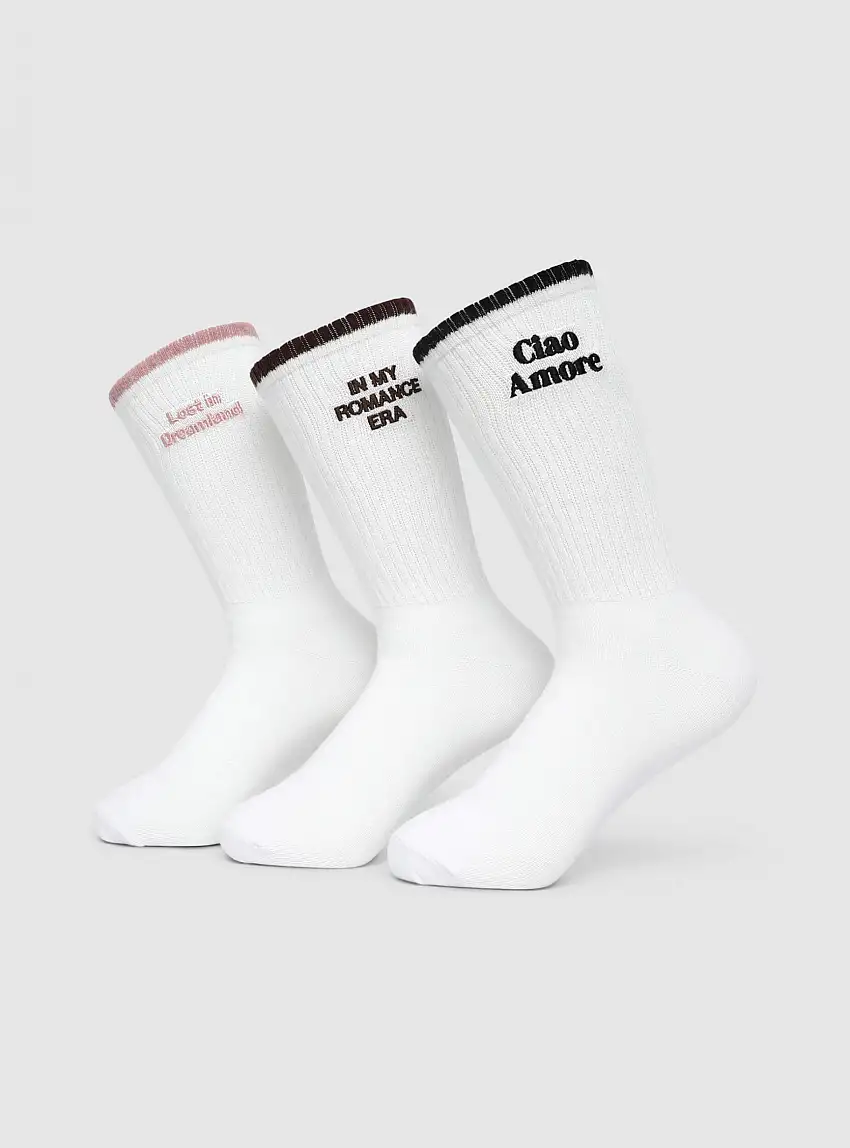 Pack 3 paia calze con scritte a costine Bianco ottico